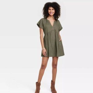 Women's Short Sleeve Linen Mini Shift Dress - Universal Thread™